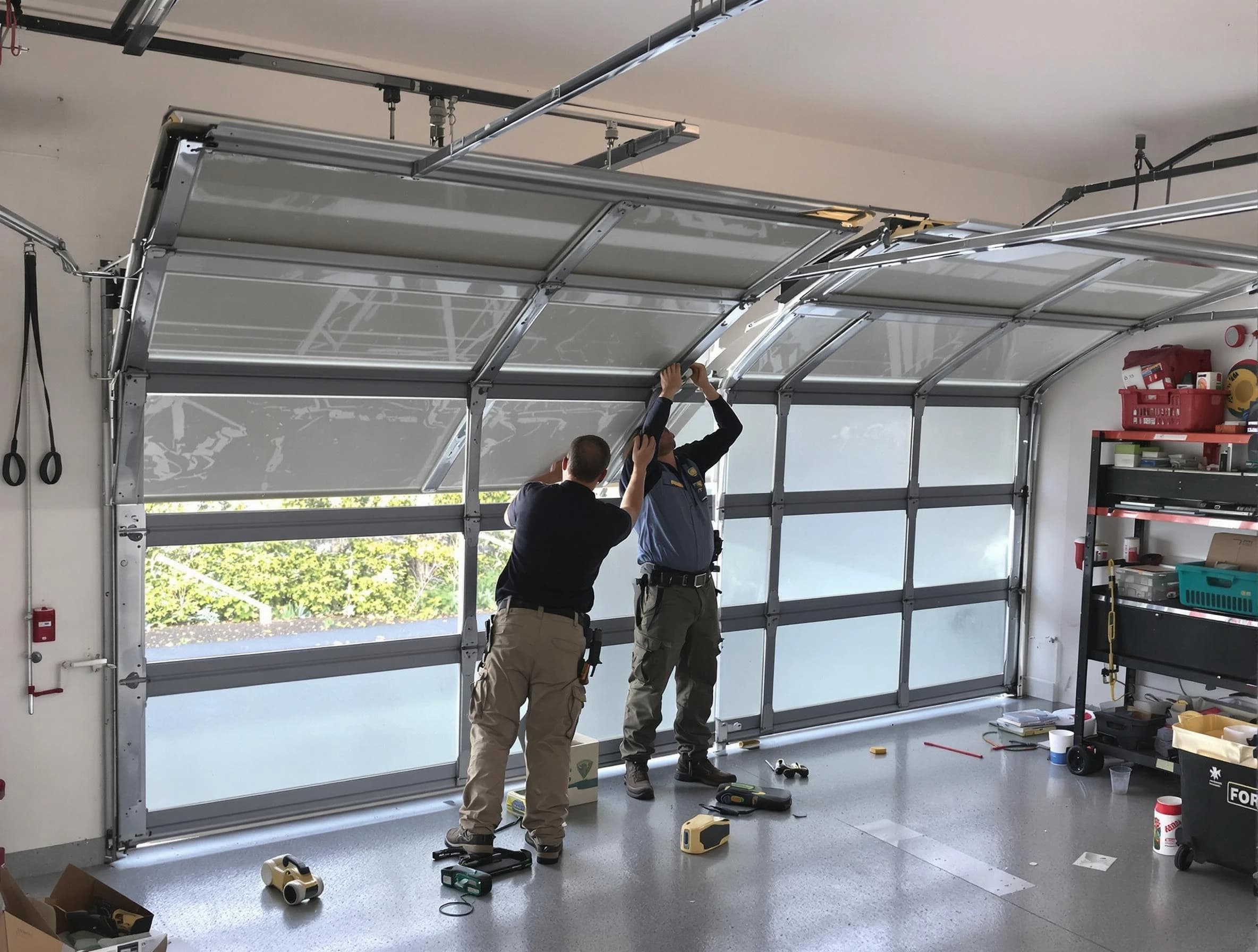 Nolensville Garage Door Repair expert performing precise panel replacement on Nolensville garage door