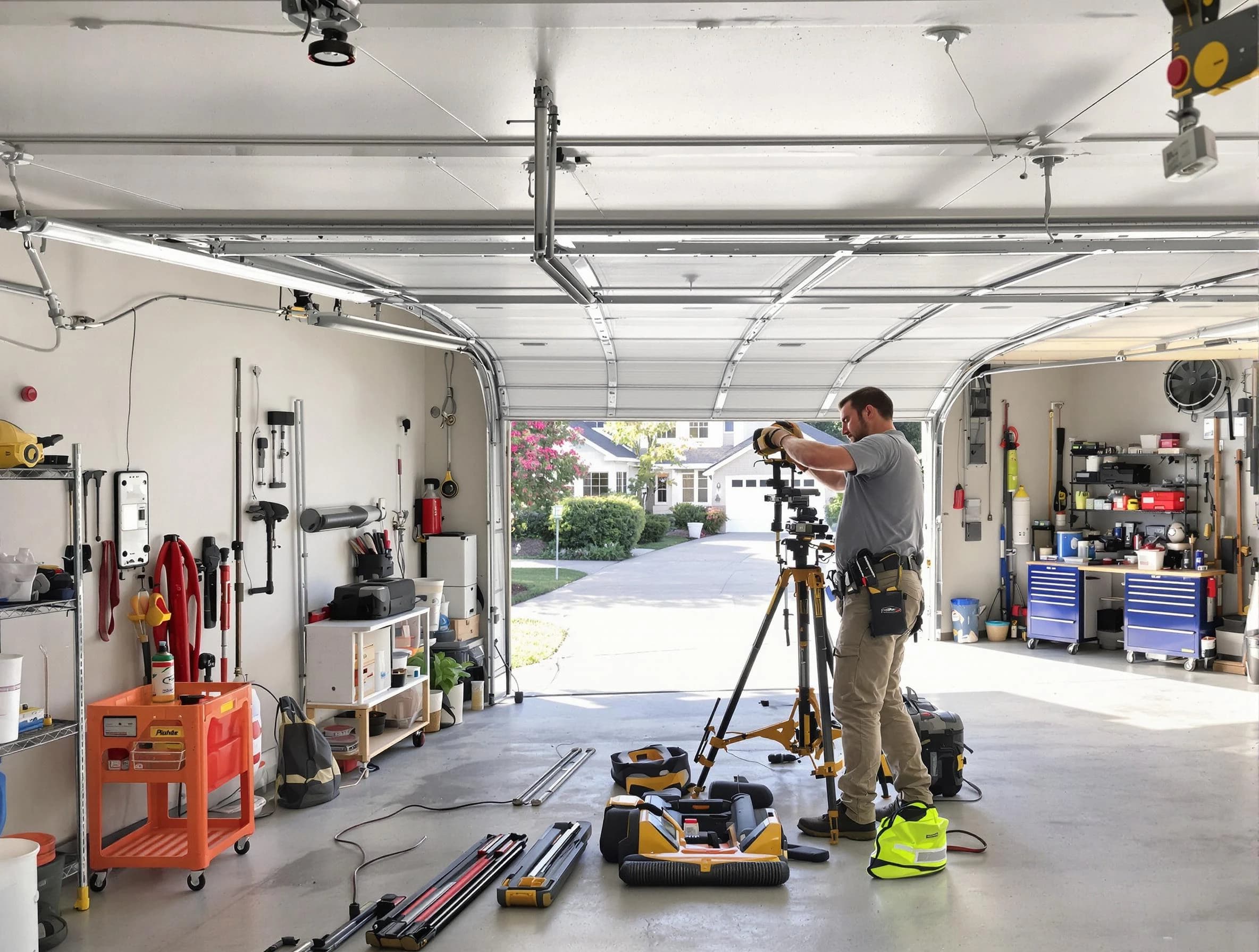 Nolensville Garage Door Repair specialist performing laser-guided track alignment in Nolensville