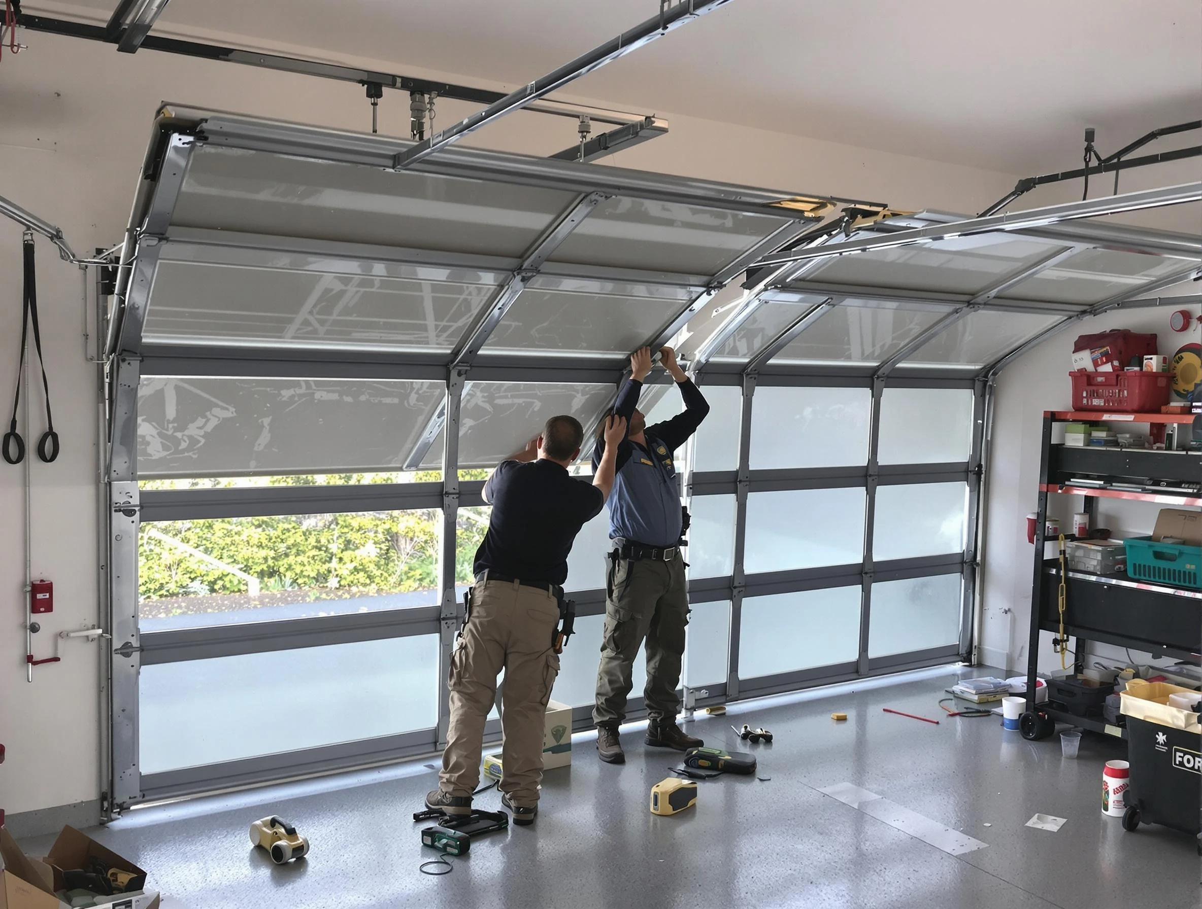 Nolensville Garage Door Repair expert performing precise panel replacement on Nolensville garage door