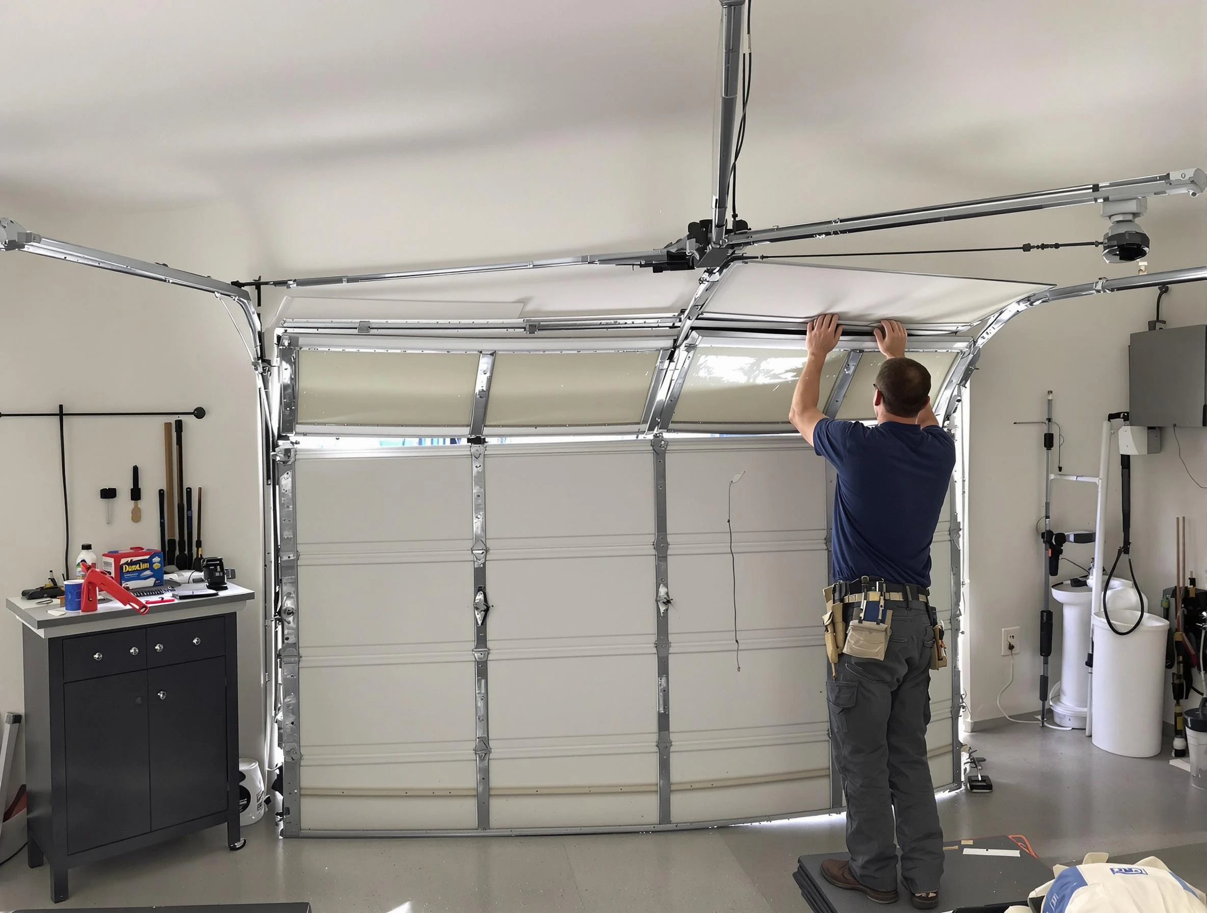 Nolensville Garage Door Repair specialist performing precise section replacement on Nolensville garage door